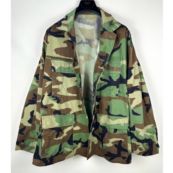 Vintage 1980’s 1990’s Woodland Camouflage Combat Army Jacket • Green / Brown M/L - Picture 7 of 10